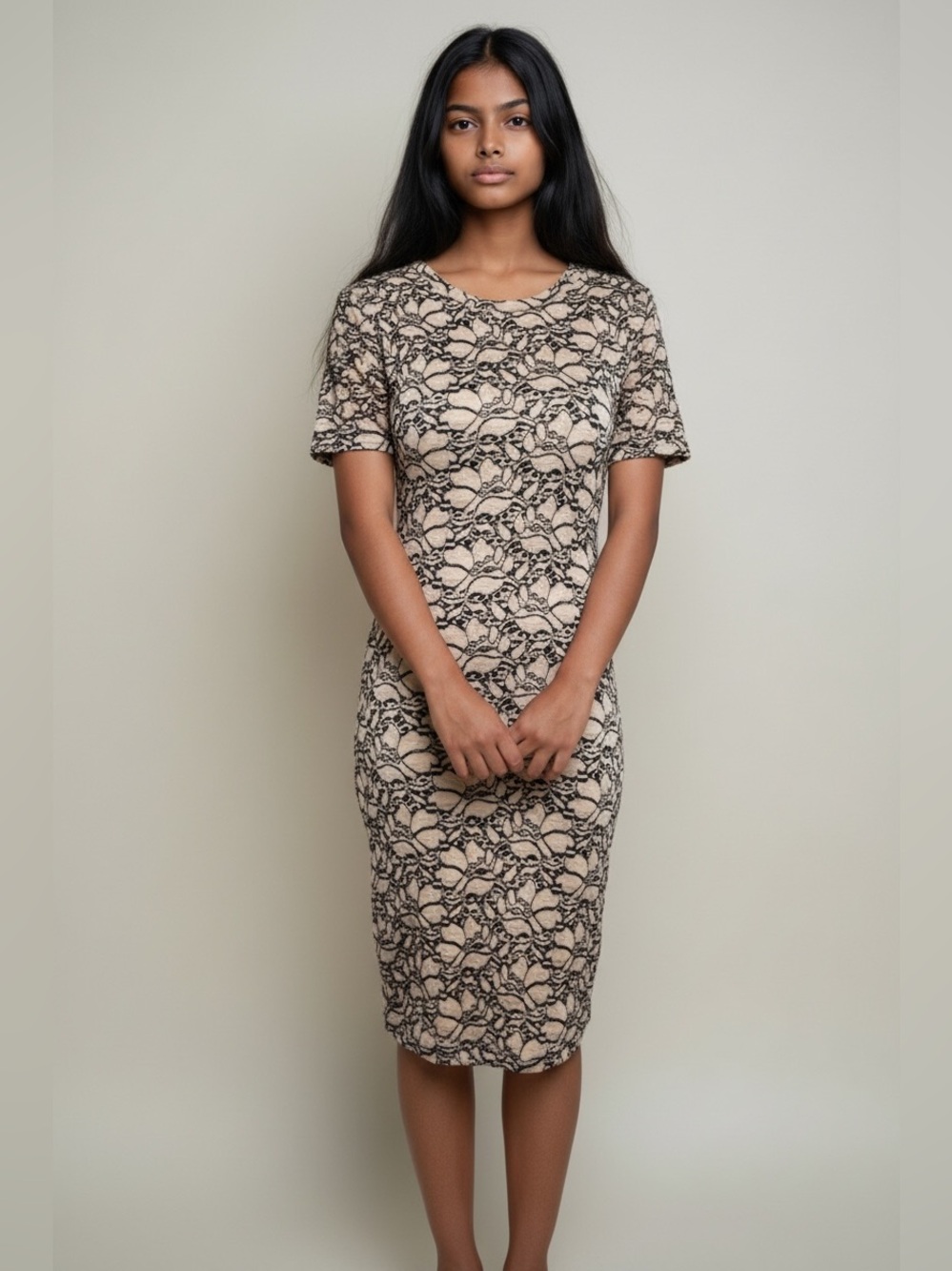 Aritzia 𝅺Babaton Womens Size XXS Sheath Dress Taupe Black Floral Shortsleeve